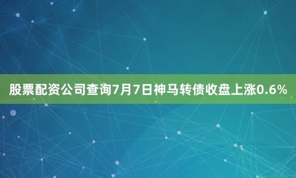 股票配资公司查询7月7日神马转债收盘上涨0.6%
